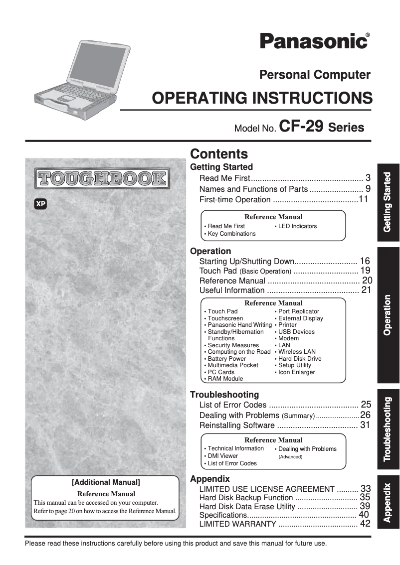 Page 1 de la notice Manuel utilisateur Panasonic Toughbook CF-29P