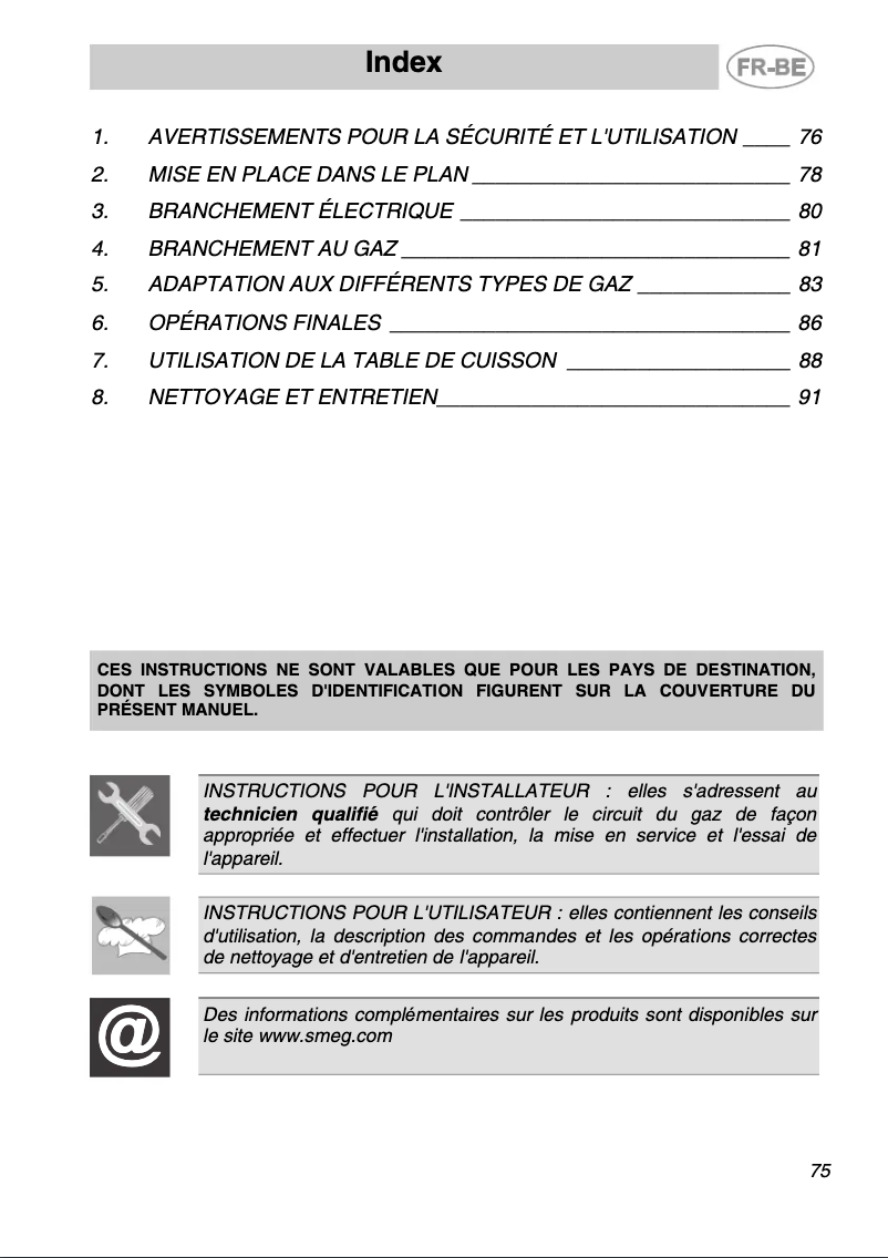 Page 1 de la notice Manuel utilisateur Smeg SE264S3