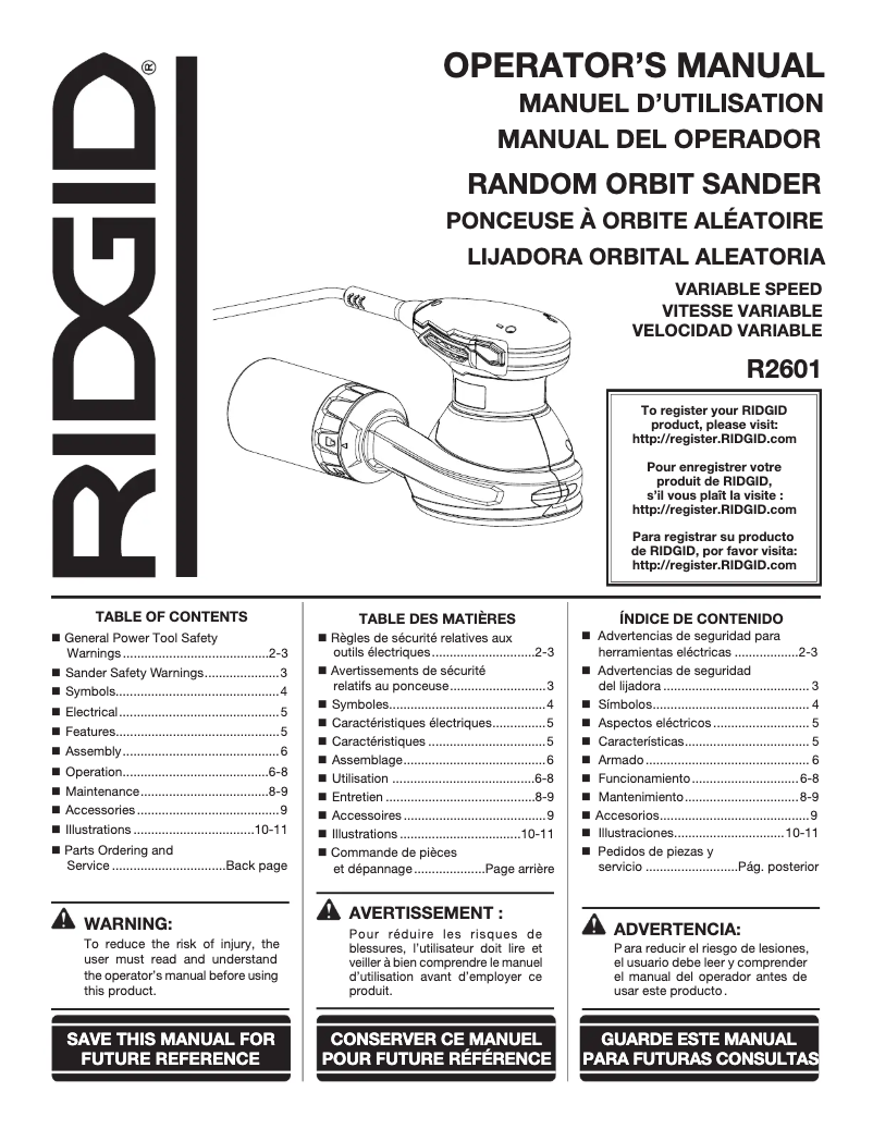Page 1 de la notice Manuel utilisateur Ridgid R26011