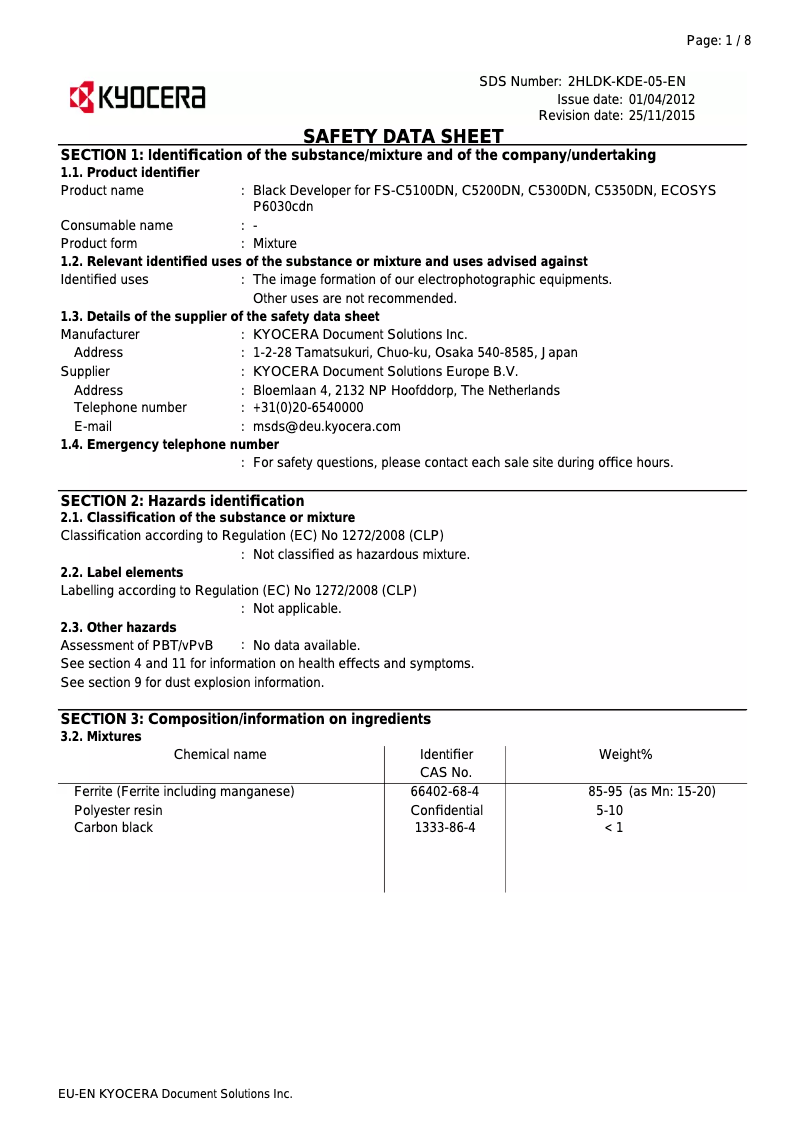 Page 1 de la notice Instructions de sécurité Kyocera FS-C5300DN