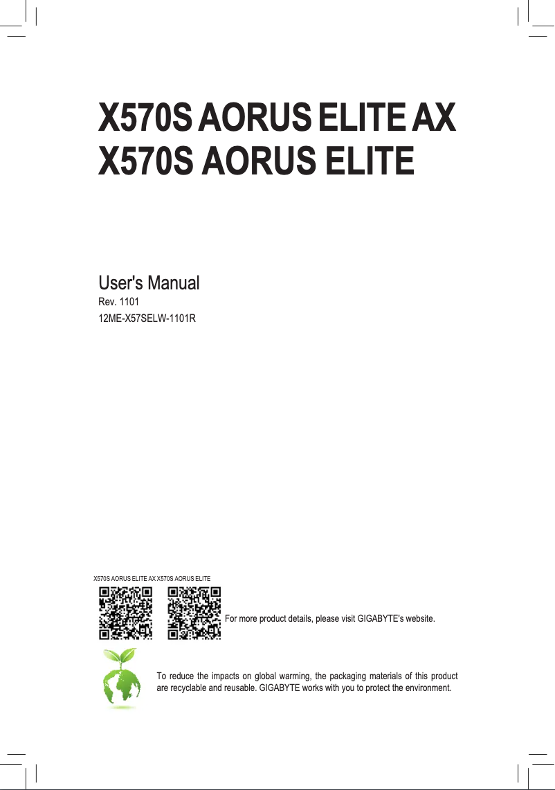 Imagen de la primera página del manual del dispositivo X570S Aorus ELITE AX