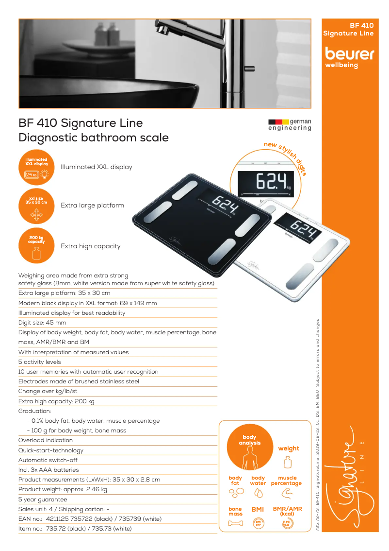Page 1 de la notice Fiche technique Beurer BF 410 Signature Line