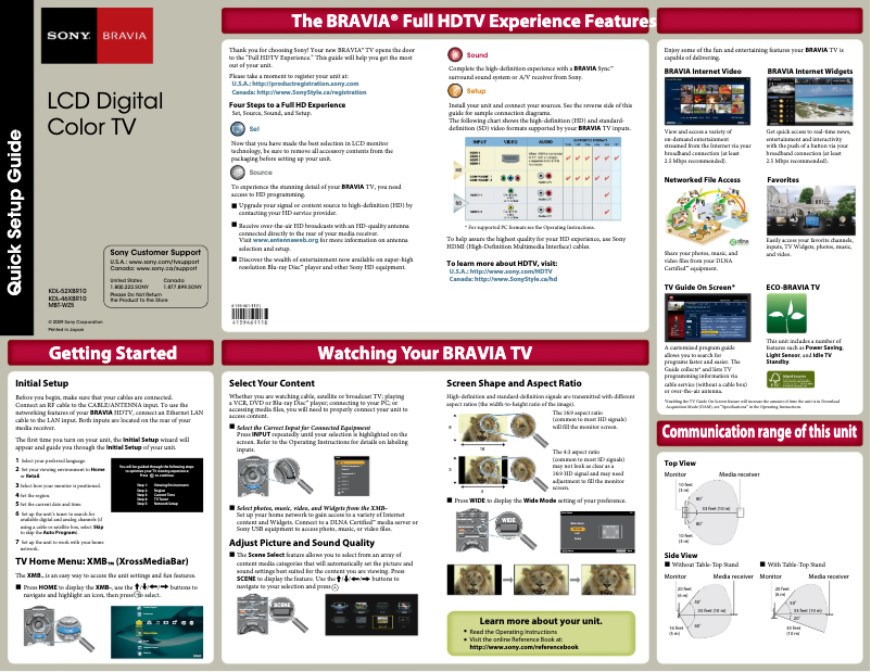 Image de la première page du manuel de l'appareil Bravia KDL-46XBR10