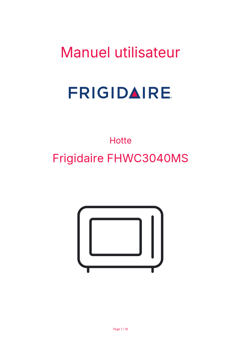 Page n°1 - Manuel utilisateur Frigidaire FHWC3040MS