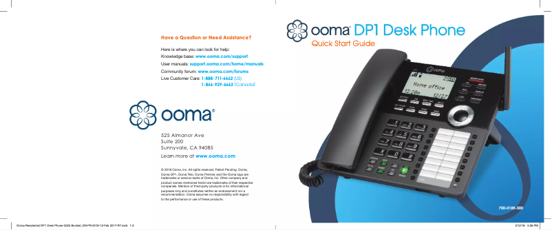 Page n°1 - Manuel utilisateur Ooma DP1-T