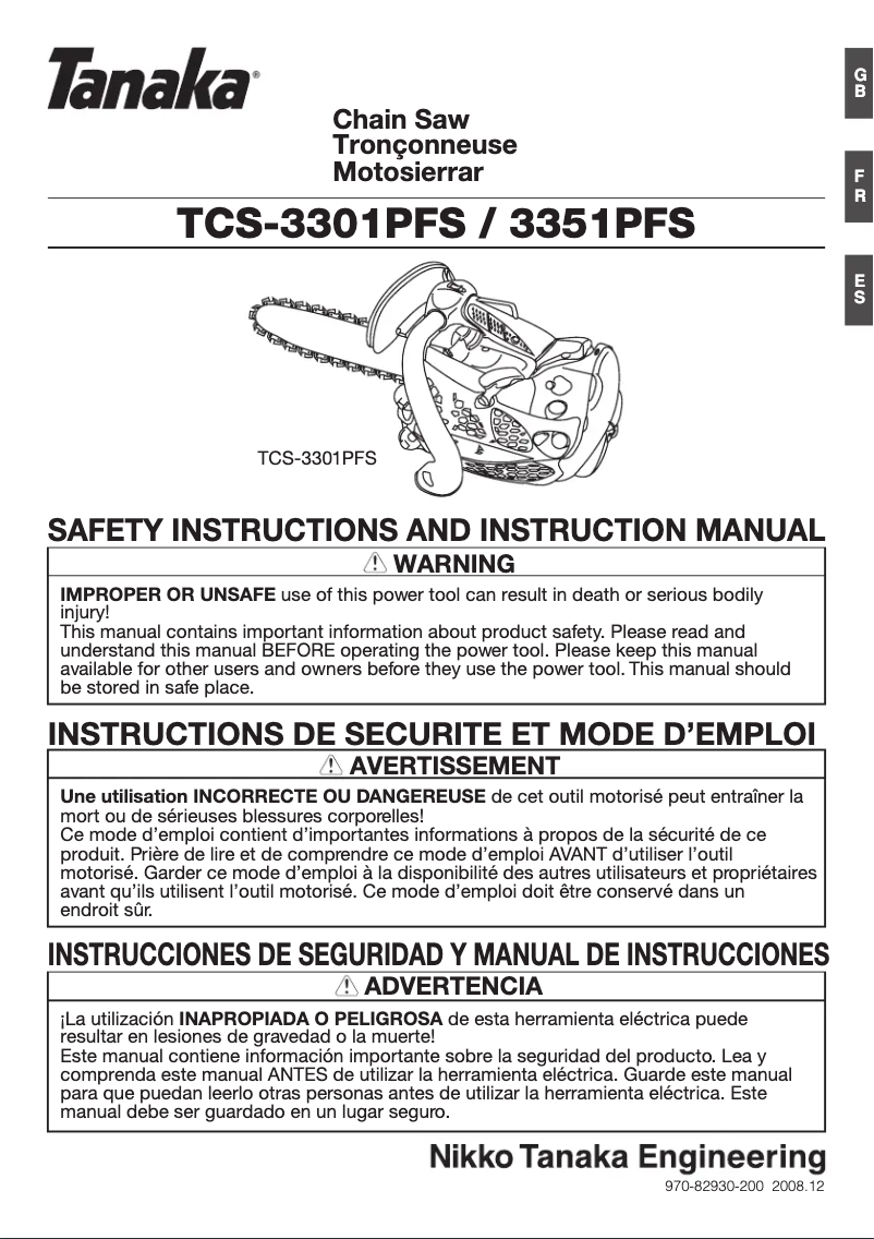 Page 1 de la notice Manuel utilisateur Tanaka TCS-3301PFS