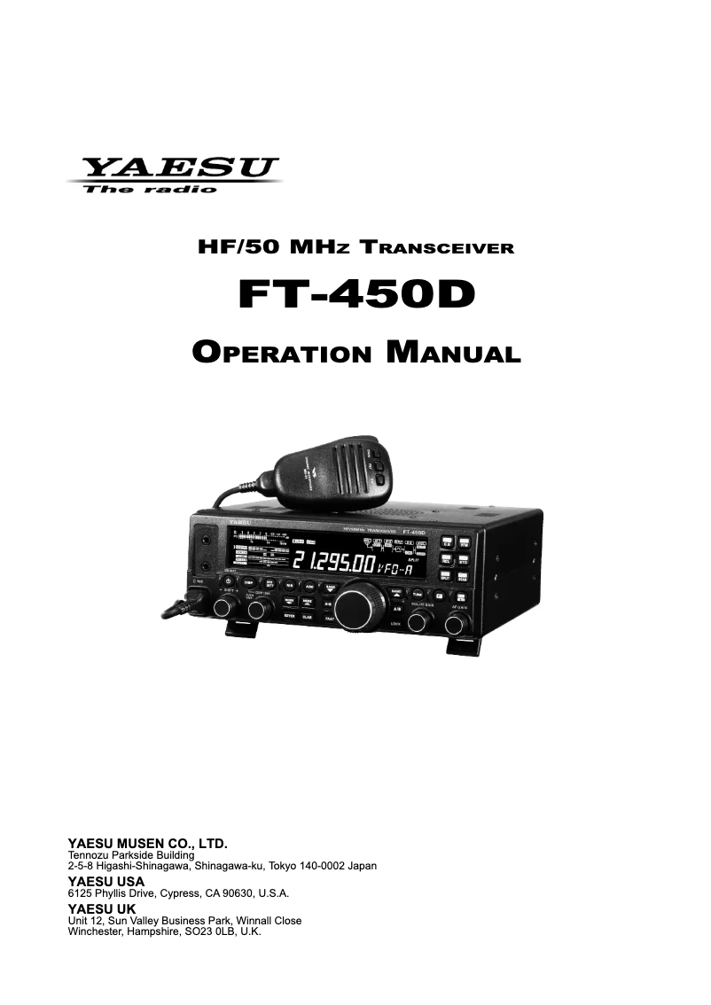 Página 1 del manual Manual de usuario Yaesu FT-450D
