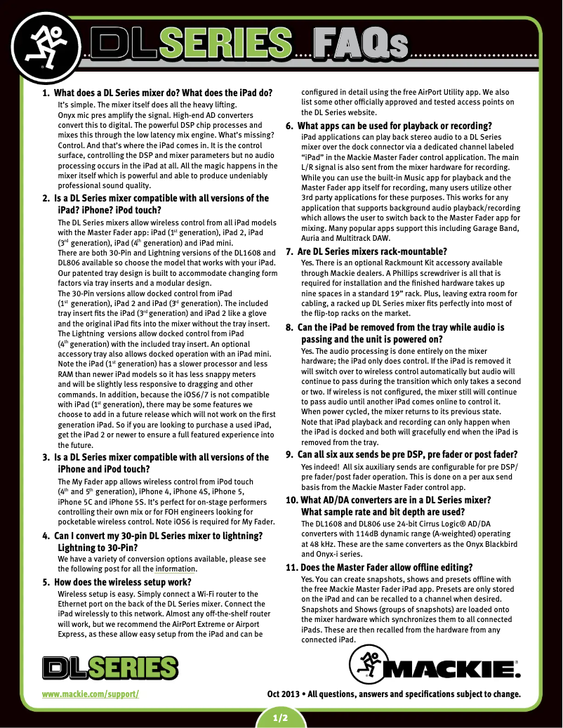 Página 1 del manual Preguntas frecuentes Mackie DL Dante Expansion Card