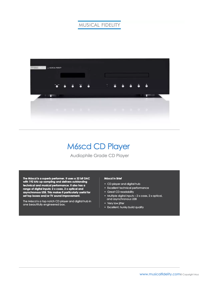 Page n°1 - Fiche technique Musical Fidelity M6scd