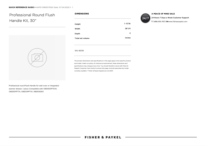 Page 1 de la notice Manuel utilisateur Fisher & Paykel AHP3-OBWD76SX