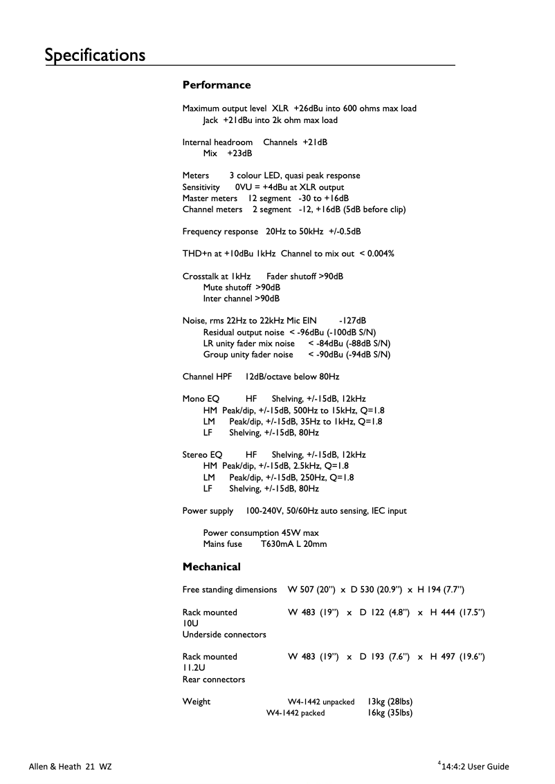 Image de la première page du manuel de l'appareil MIXWIZARD WZ4 14:4:2