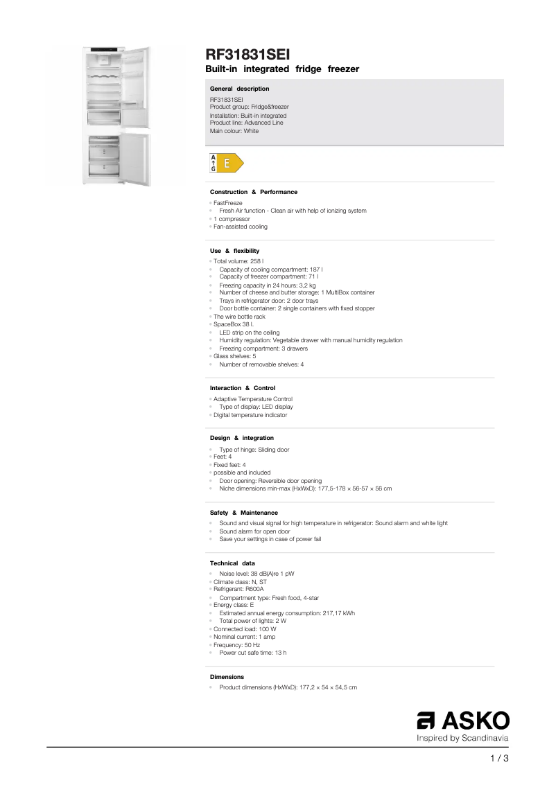 Página 1 del manual Ficha técnica Asko RF31831SEI