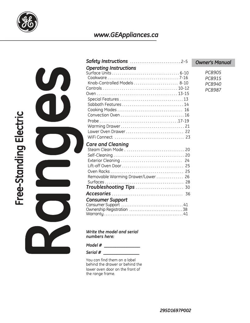 Page 1 de la notice Manuel utilisateur GE PCB987DMWW