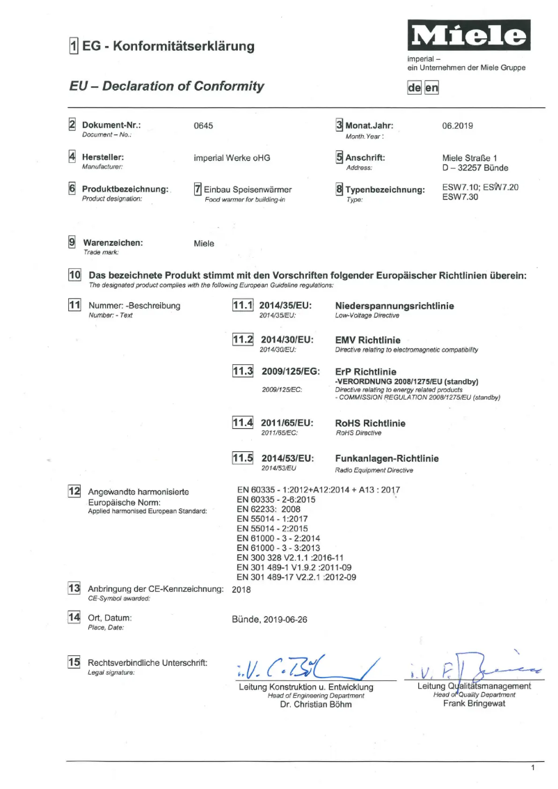 Page 1 de la notice Mode d'emploi Miele ESW 7120