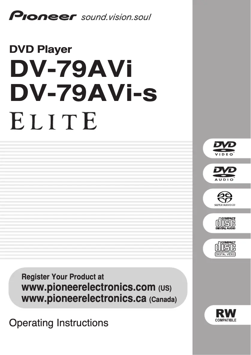 Page n°1 - Manuel utilisateur Pioneer Elite DV79AVI