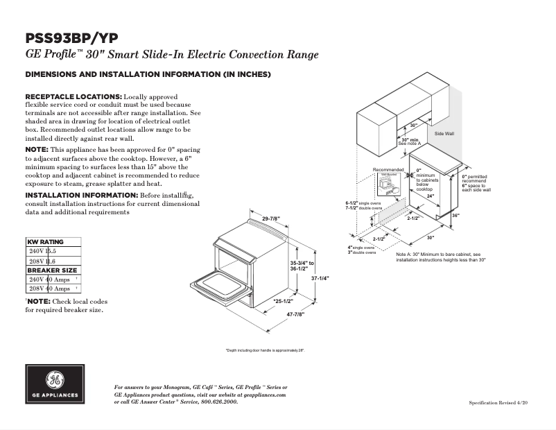 Page 1 of the manual Technical Sheet GE PSS93BPTS