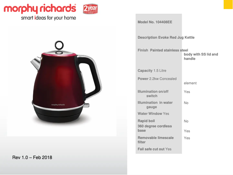 Página 1 del manual Ficha técnica Morphy Richards Evoke 104408