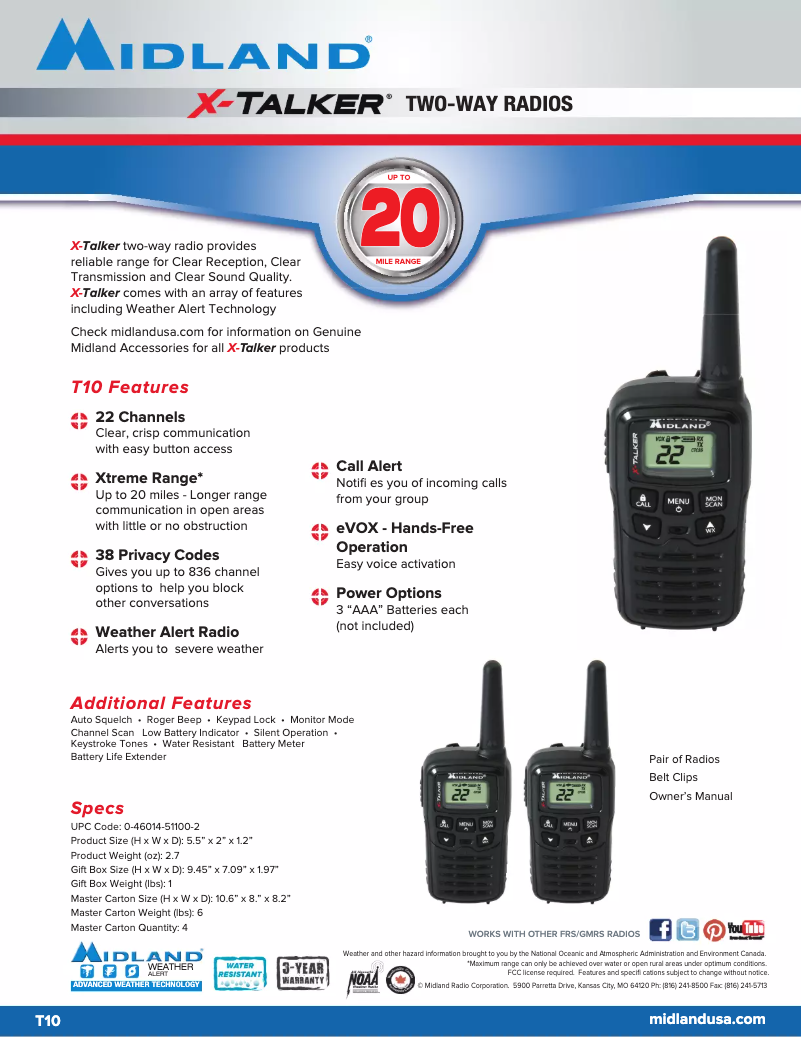 Page n°1 - Fiche technique Midland X-Talker T10X3