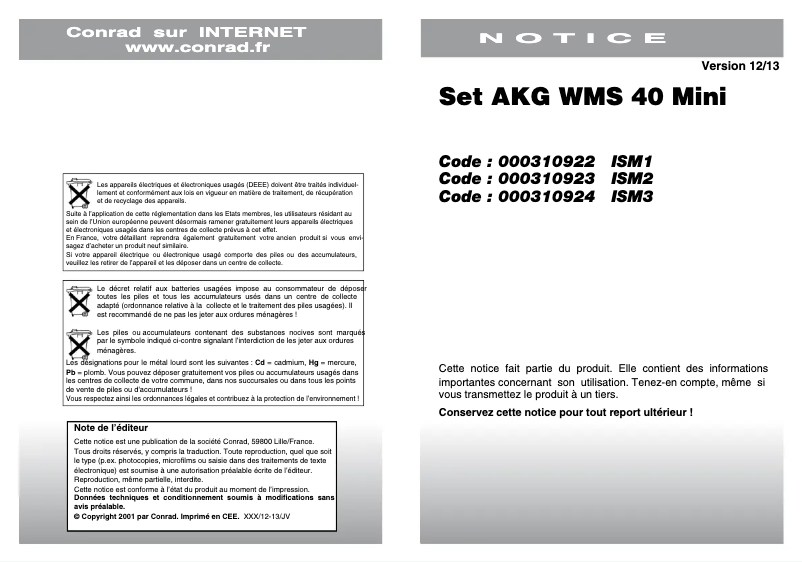 Page 1 de la notice Manuel utilisateur AKG WMS 40 mini