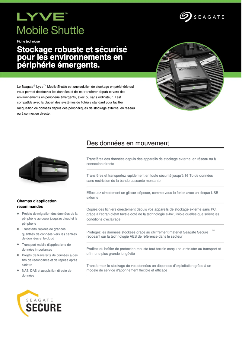 Page n°1 - Fiche technique Seagate Lyve Mobile Shuttle