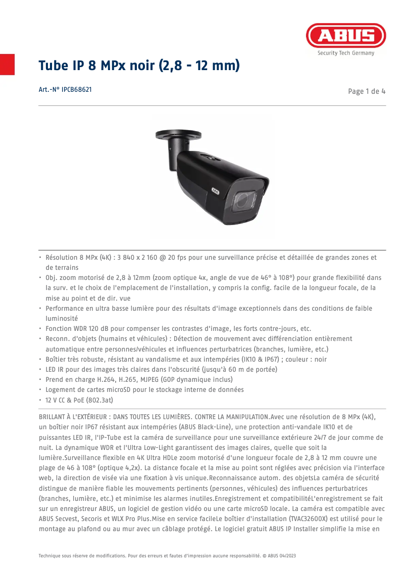 Page n°1 - Fiche technique Abus IPCB68621