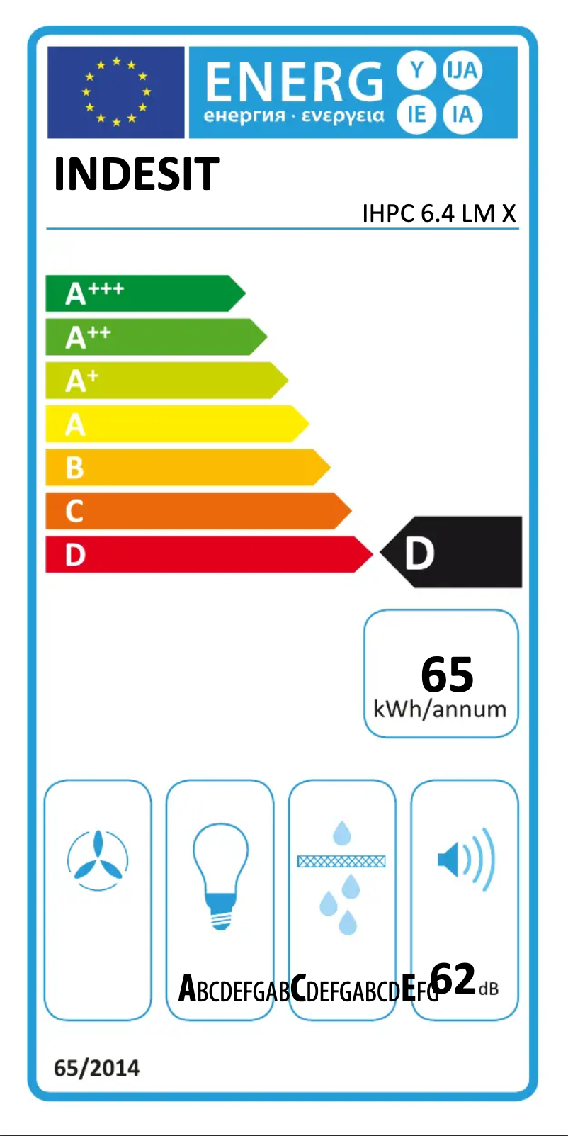 Page 1 de la notice Label énergétique Indesit IHPC 6.4 LM X