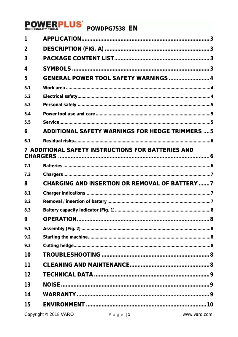 Image de la première page du manuel de l'appareil POWDPG7538