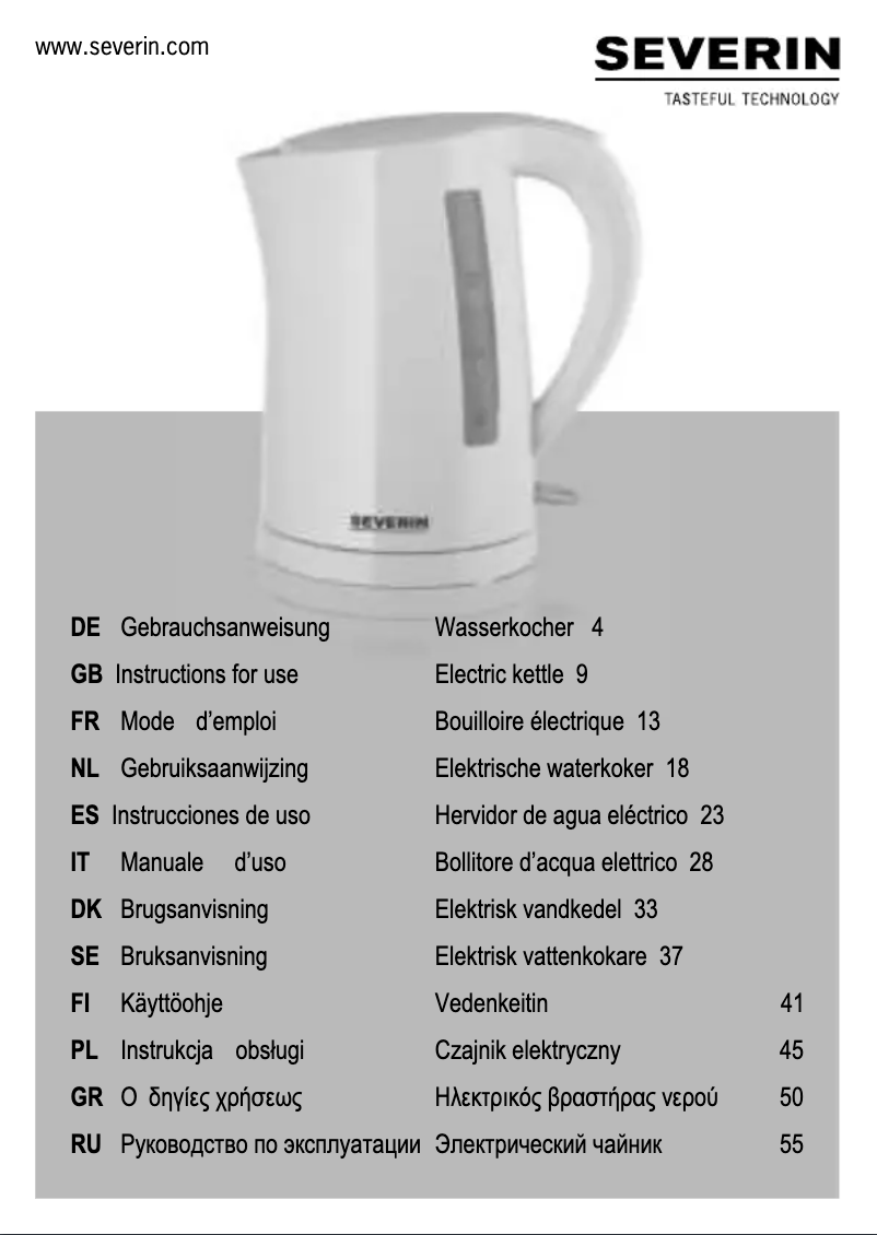 Page 1 de la notice Manuel utilisateur Severin WK 3494