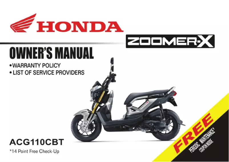 Page 1 de la notice Manuel utilisateur Honda Zoomer-X (2017)