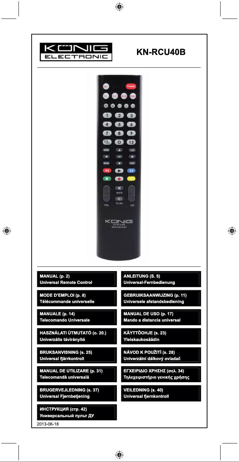 Page 1 de la notice Manuel utilisateur Konig KN-RCU40B