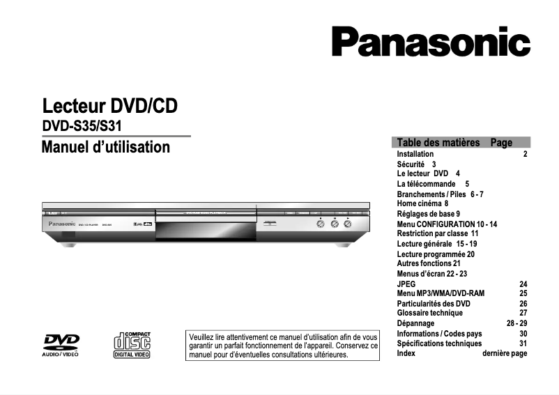 Imagen de la primera página del manual del dispositivo DVD-S31