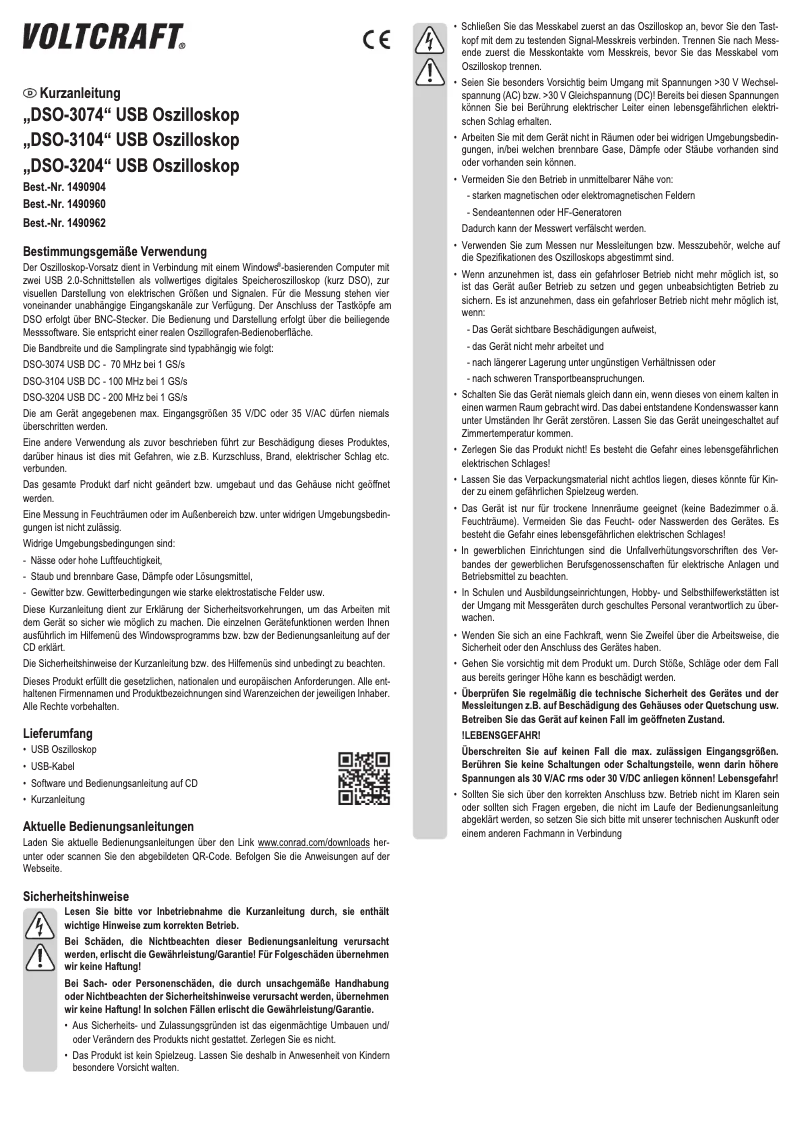 Page 1 de la notice Manuel utilisateur Voltcraft DSO-3074