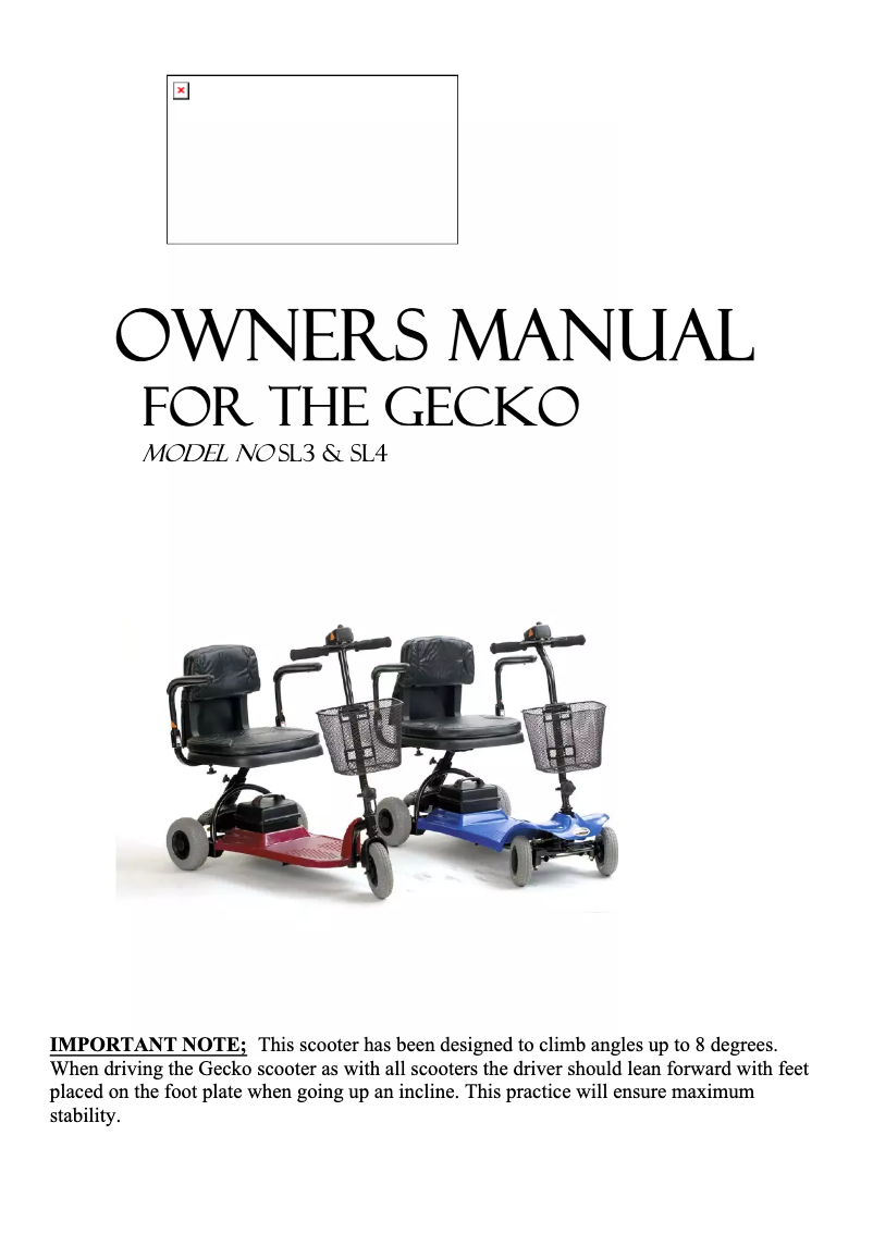 Page n°1 - Manuel utilisateur Shoprider Gecko SL 3