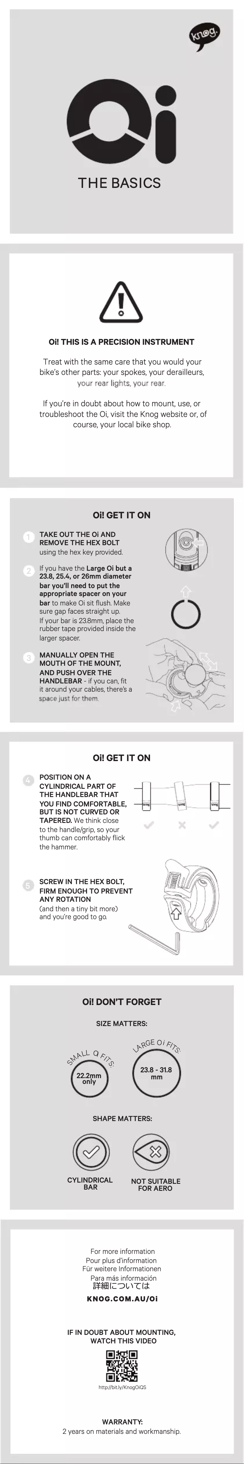 Page 1 de la notice Manuel utilisateur Knog Oi Classic Large