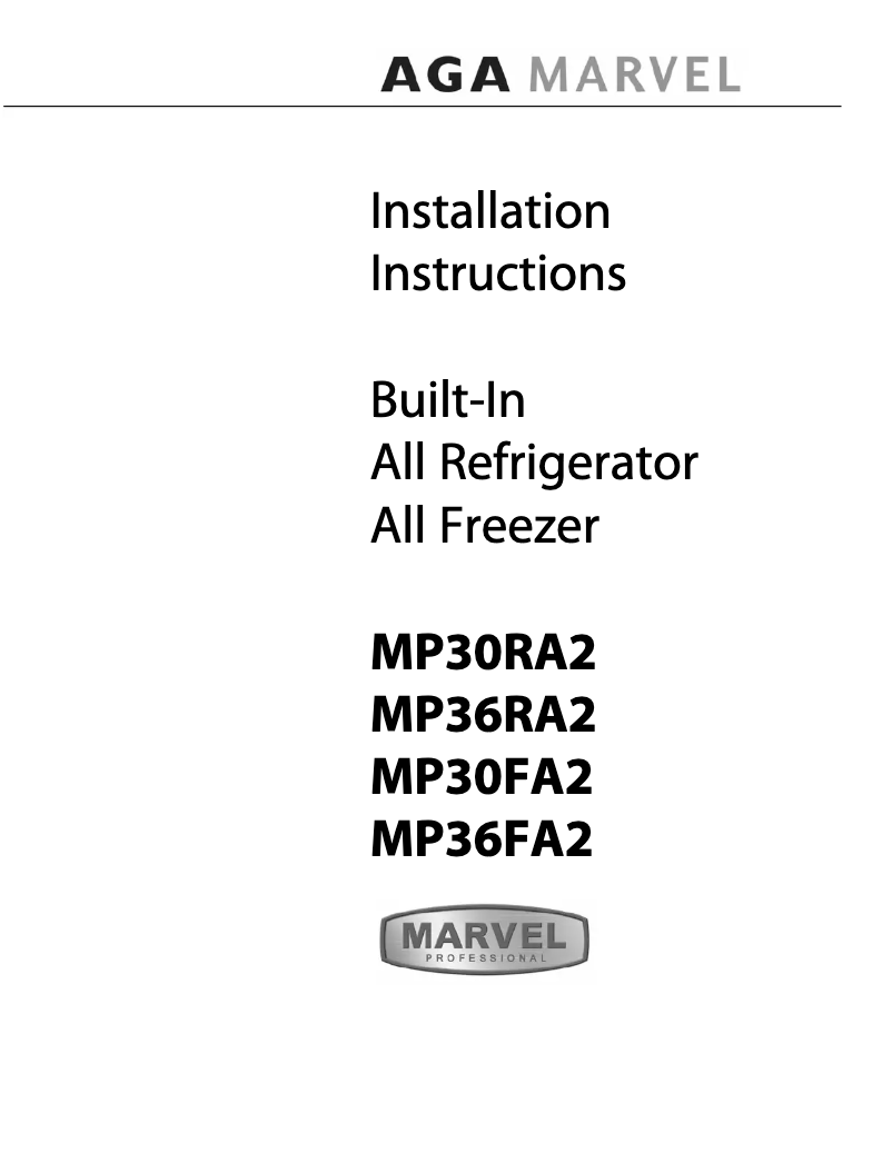 Page n°1 - Guide d'installation Marvel MP36RA2LP