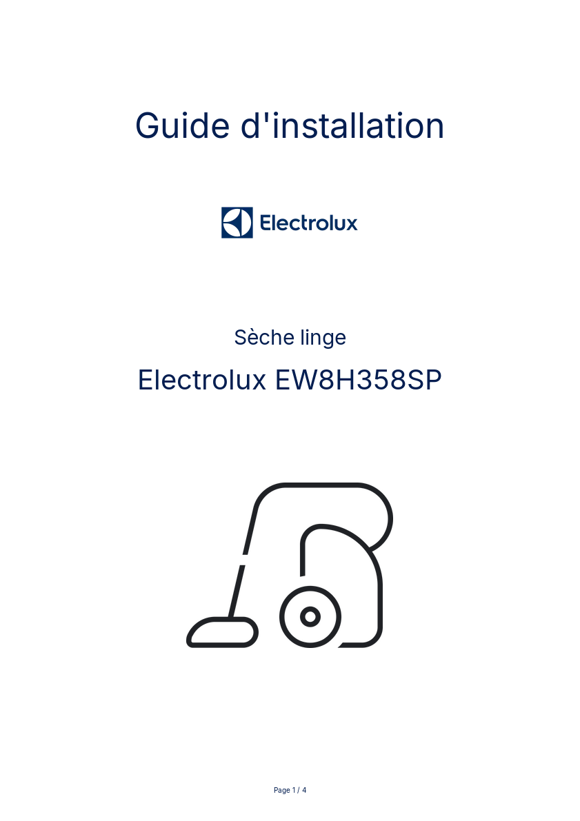 Page n°1 - Guide d'installation Electrolux EW8H358SP