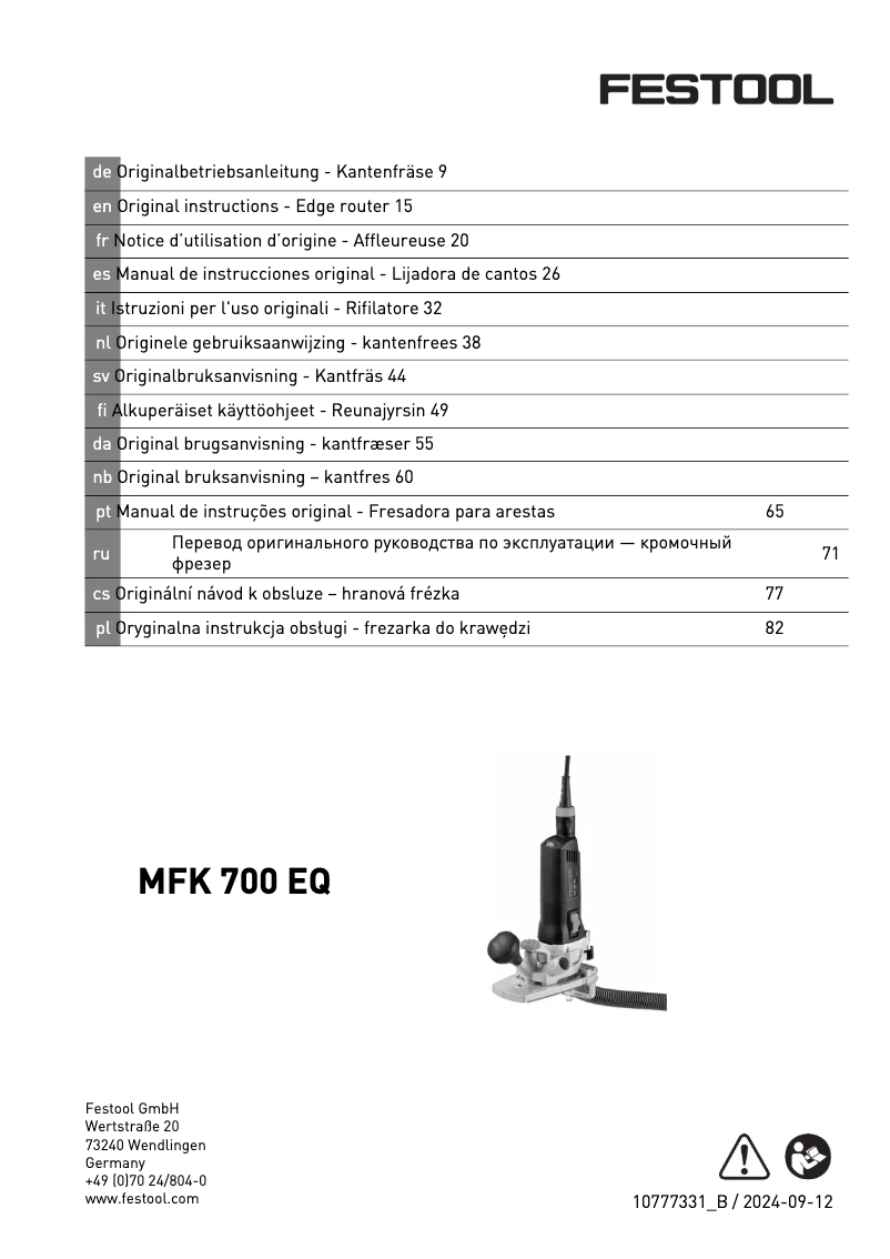 Page 1 de la notice Manuel utilisateur Festool MFK 700 EQ-Set