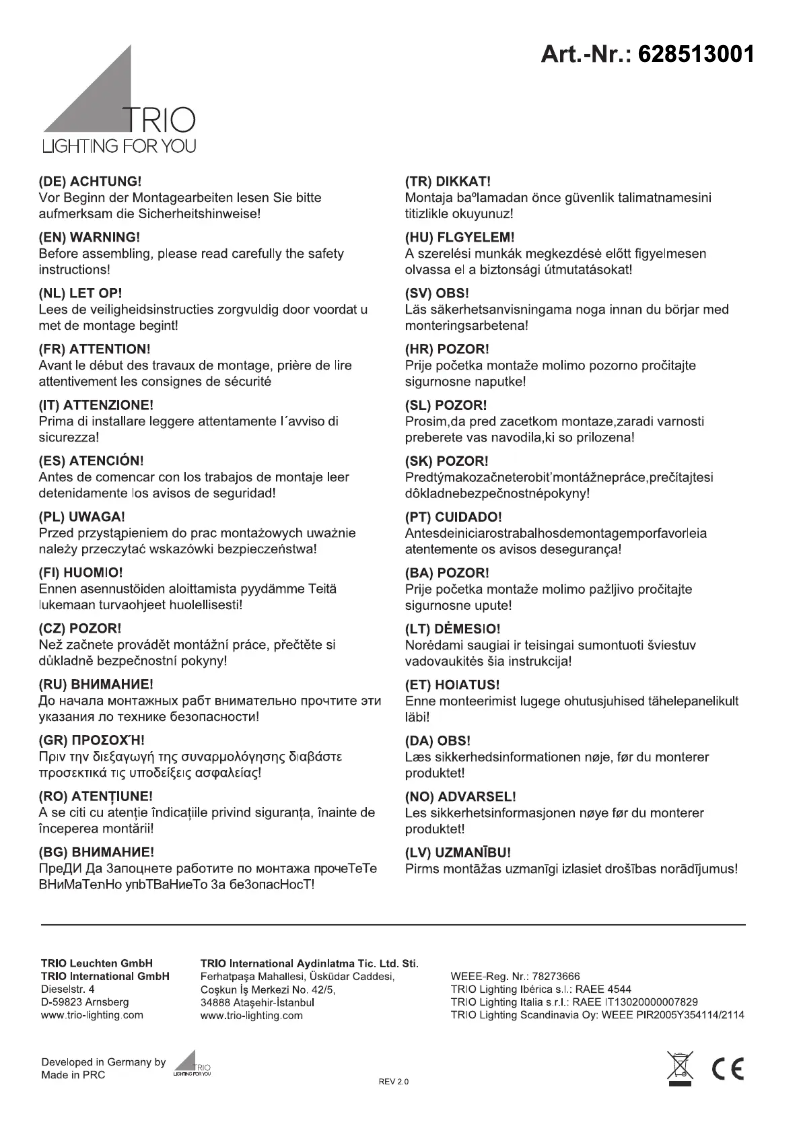 Page 1 de la notice Manuel utilisateur Trio Lighting Shogun 628513001