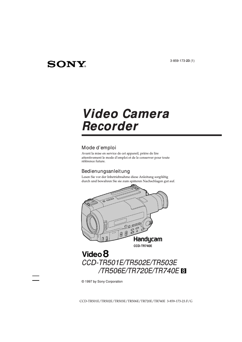 Page 1 de la notice Manuel utilisateur Sony CCD-TR506E