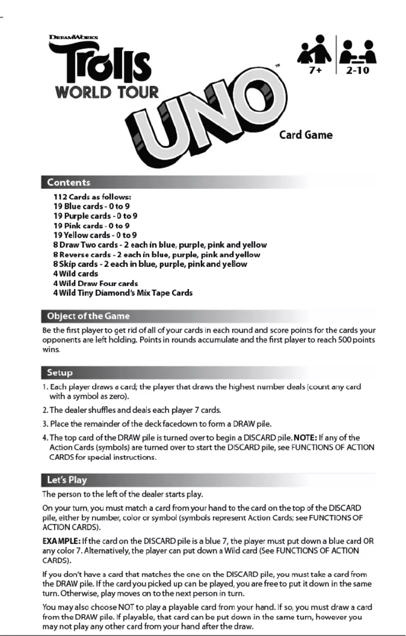Page 1 de la notice Manuel utilisateur Mattel Uno Trolls 2