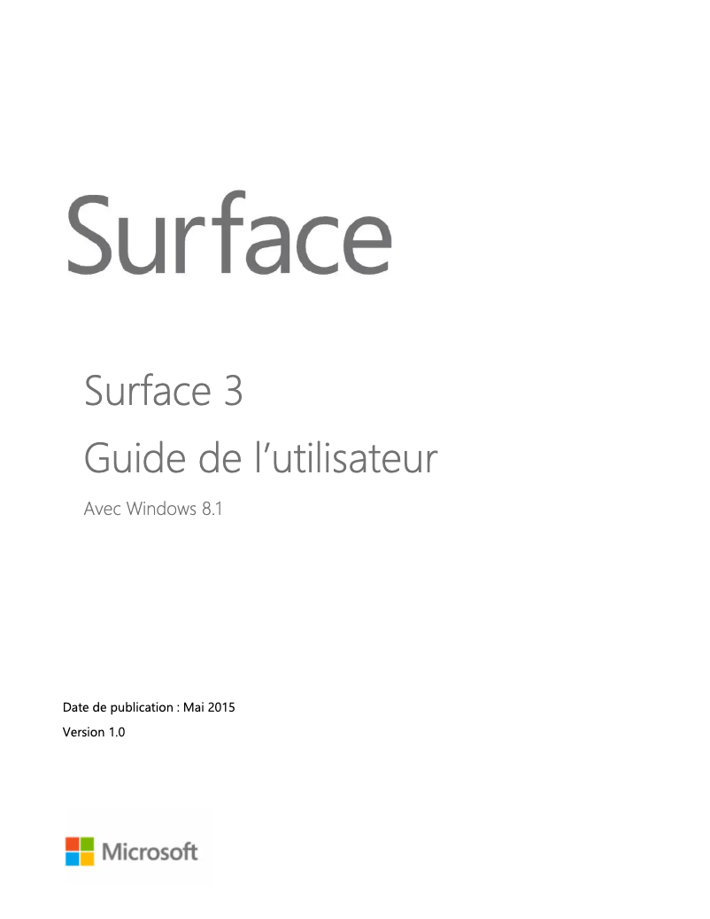 Page 1 de la notice Manuel utilisateur Microsoft Surface 3