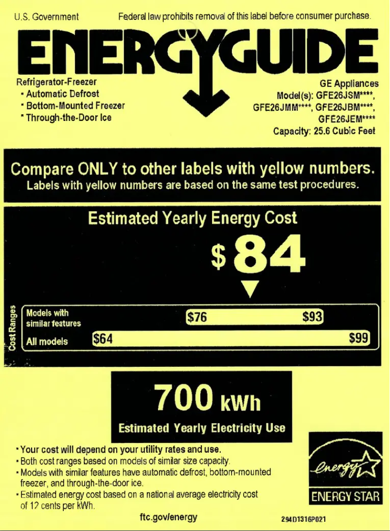 Page n°1 - Label énergétique GE GFE26JBMTS