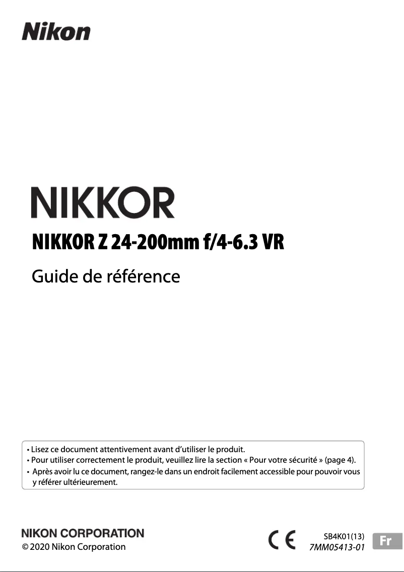 Image de la première page du manuel de l'appareil NIKKOR Z 24-200mm f/4-6.3 VR