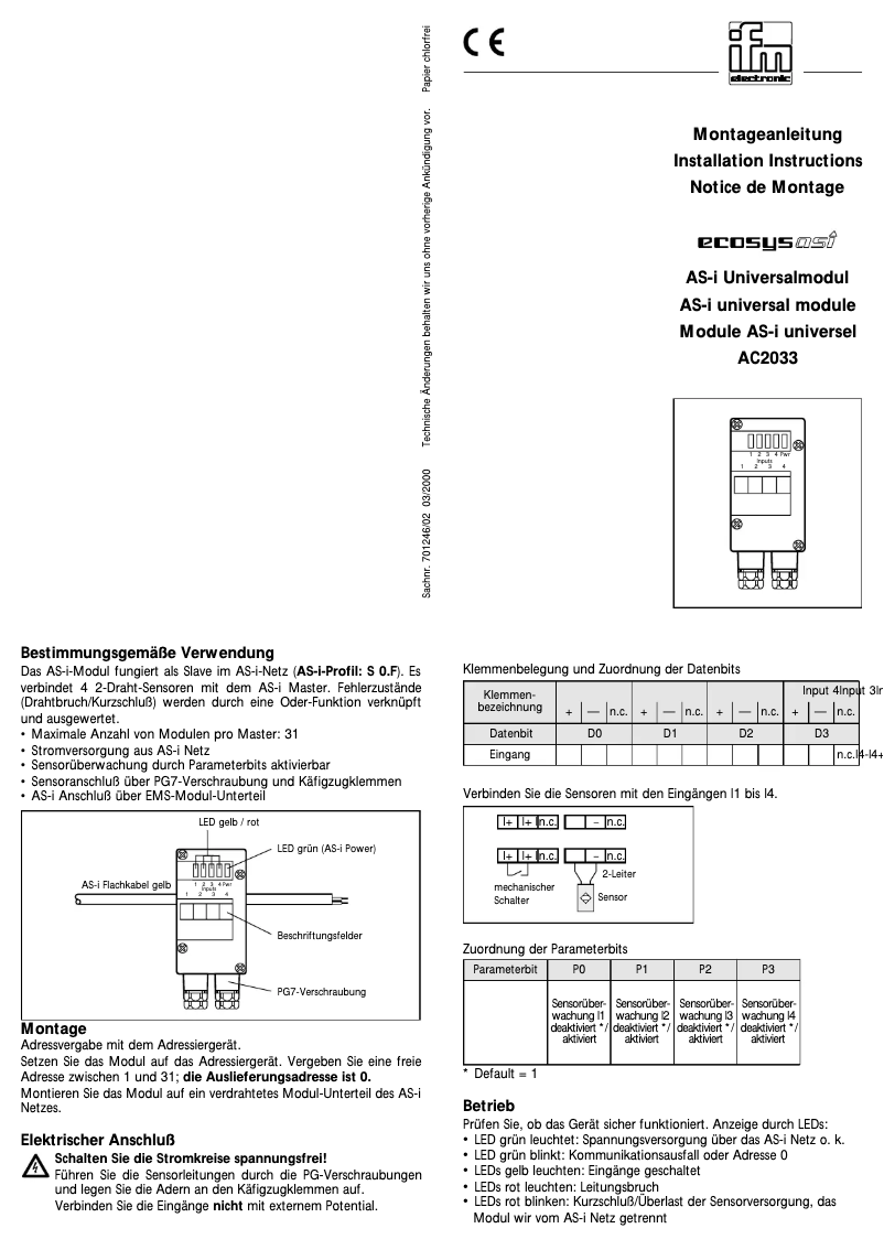 Page 1 de la notice Manuel utilisateur IFM AC2033