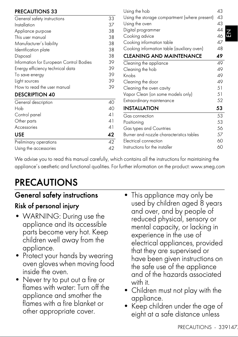 Page n°1 - Manuel utilisateur Smeg C6GMX2