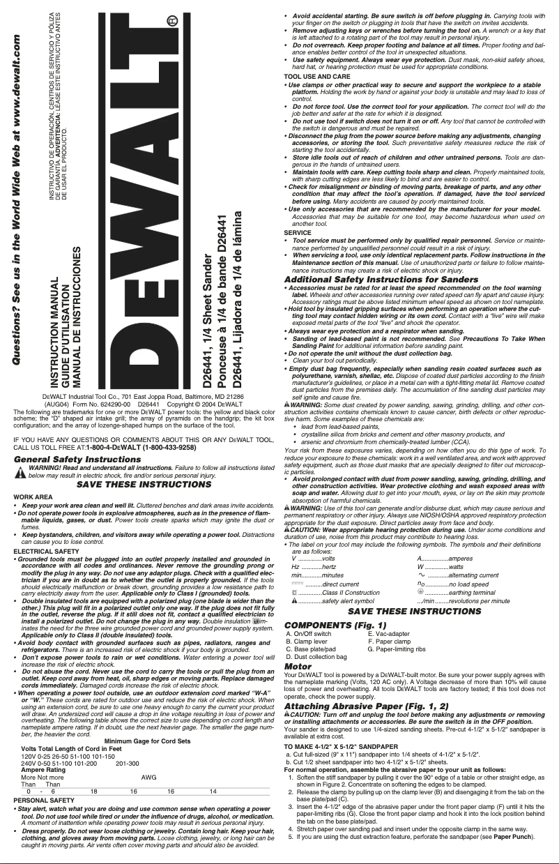 Page 1 de la notice Manuel utilisateur DeWalt D26441K