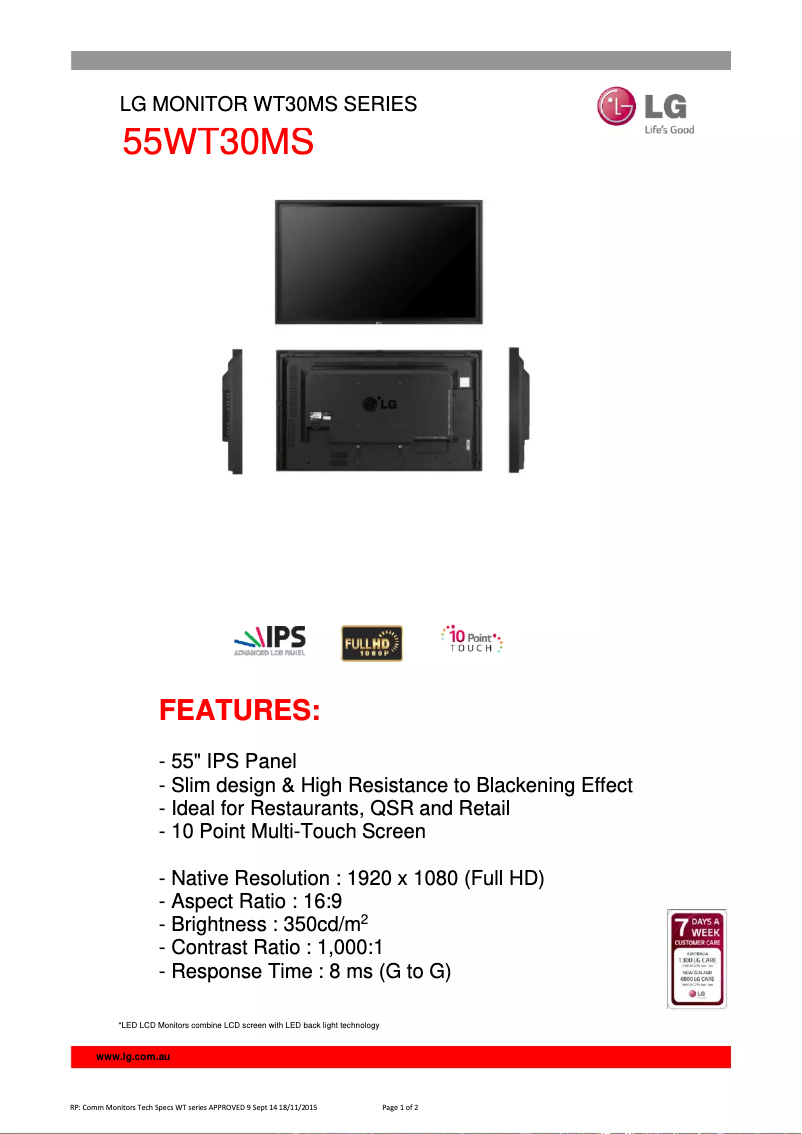 Page n°1 - Fiche technique LG 55WT30MS-B