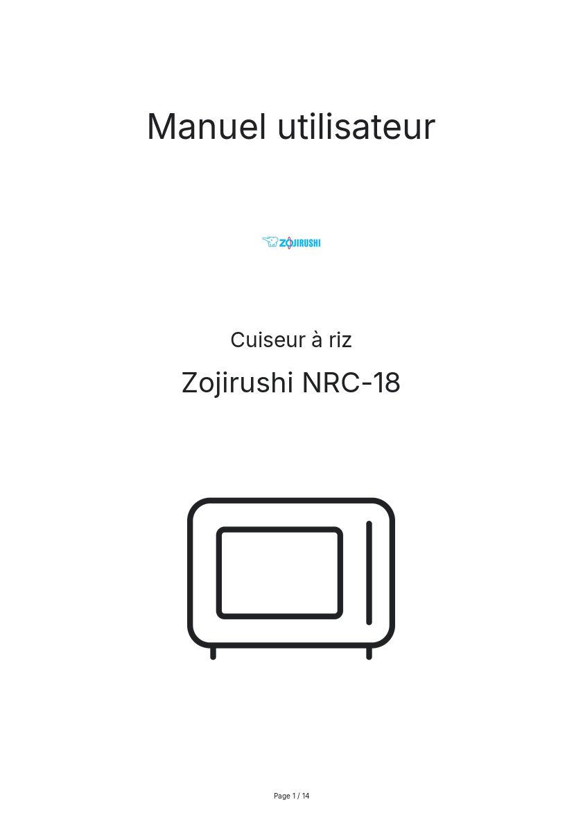 Page n°1 - Manuel utilisateur Zojirushi NRC-18