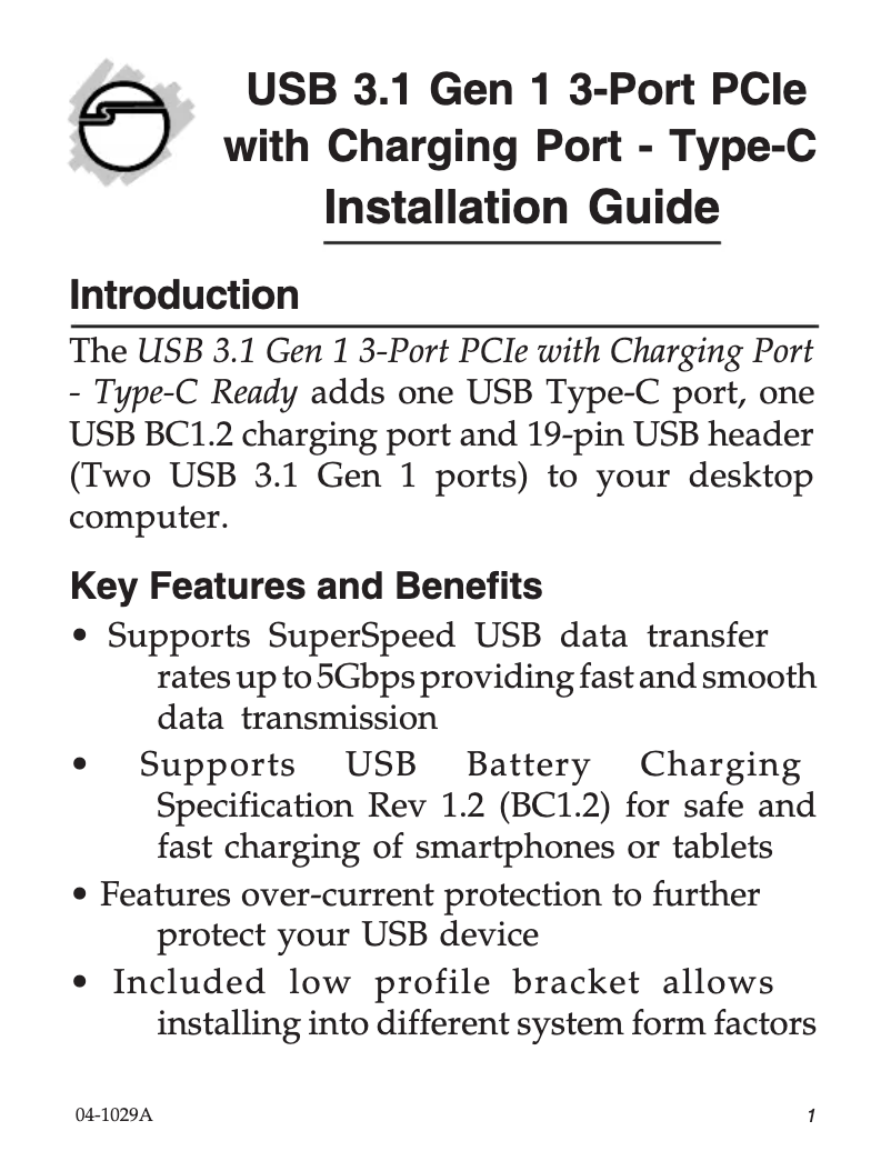 Page 1 de la notice Manuel utilisateur Siig JU-P20C11-S1