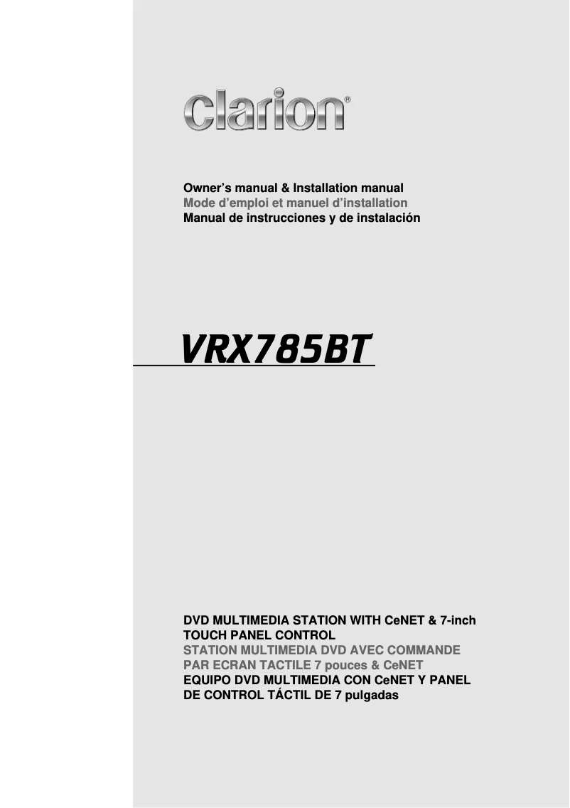 Page 1 de la notice Manuel utilisateur Clarion VRX785BT